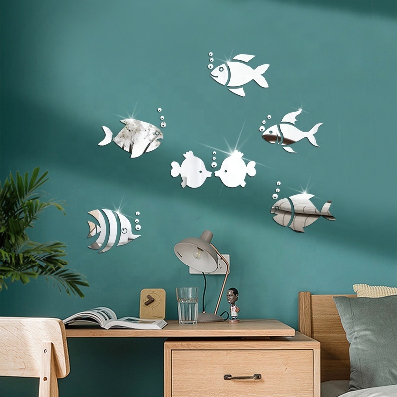 3D acrylic fish mirror Wall sticker for living room bathroom bedroom background decoration