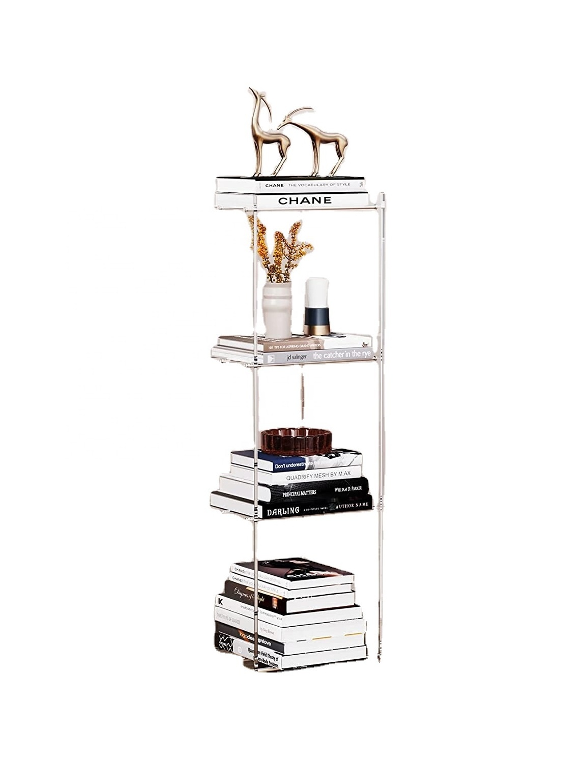 acrylic Narrow Bookcase Skinny Bookshelf Modern Display Storage Organizer for Living Room Office Bathroom Clear 3 Tier