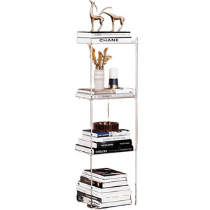 acrylic Narrow Bookcase Skinny Bookshelf Modern Display Storage Organizer for Living Room Office Bathroom Clear 3 Tier