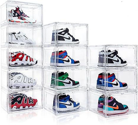 Acrylic Shoe Storage Box - Foldable Shoe Box - Space Saving Shoe Display Case - Plastic Collection Storage Containers with Lids