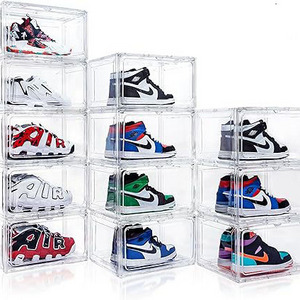 Acrylic Shoe Storage Box - Foldable Shoe Box - Space Saving Shoe Display Case - Plastic Collection Storage Containers with Lids