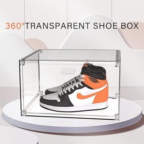 Acrylic Shoe Storage Box - Foldable Shoe Box - Space Saving Shoe Display Case - Plastic Collection Storage Containers with Lids