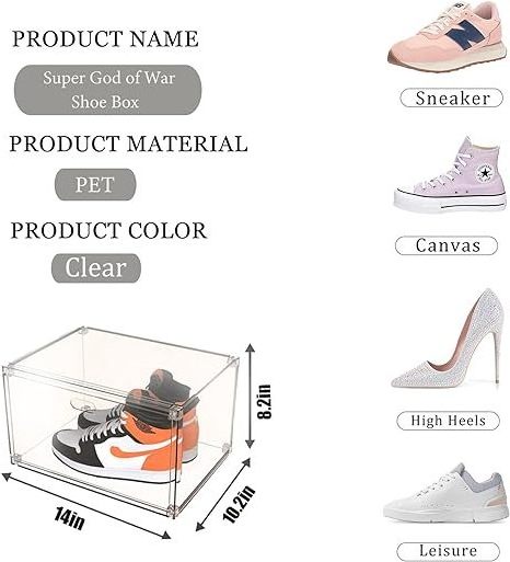 Acrylic Shoe Storage Box - Foldable Shoe Box - Space Saving Shoe Display Case - Plastic Collection Storage Containers with Lids