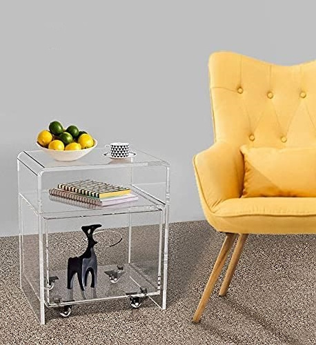 Acrylic nightstand with an Extra Storage Basket on Wheels,Clear Decorative End Table Bathroom Side Tables