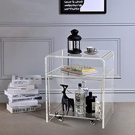 Acrylic nightstand with an Extra Storage Basket on Wheels,Clear Decorative End Table Bathroom Side Tables