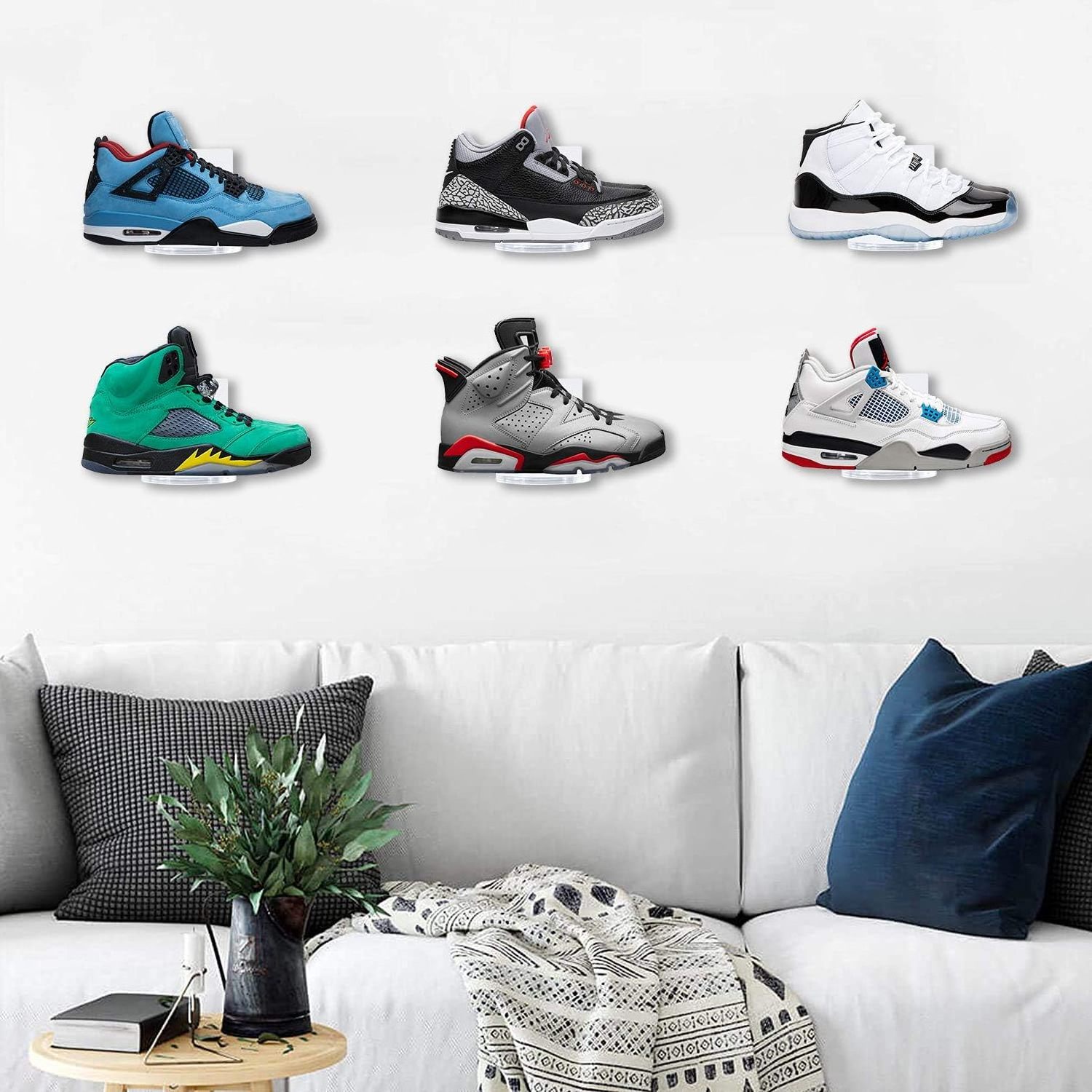 Set of 6 Wall Mounted Clear Floating Shoe Shelves for Displaying Sneakers Shoe Shelves for Wall