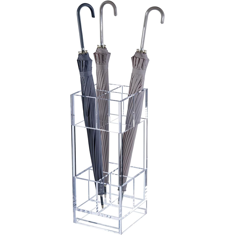 Commercial Grade Premium Clear Acrylic Freestanding Umbrella Holder Rack Hotel Style Stand Long Short Umbrellas Display Rack