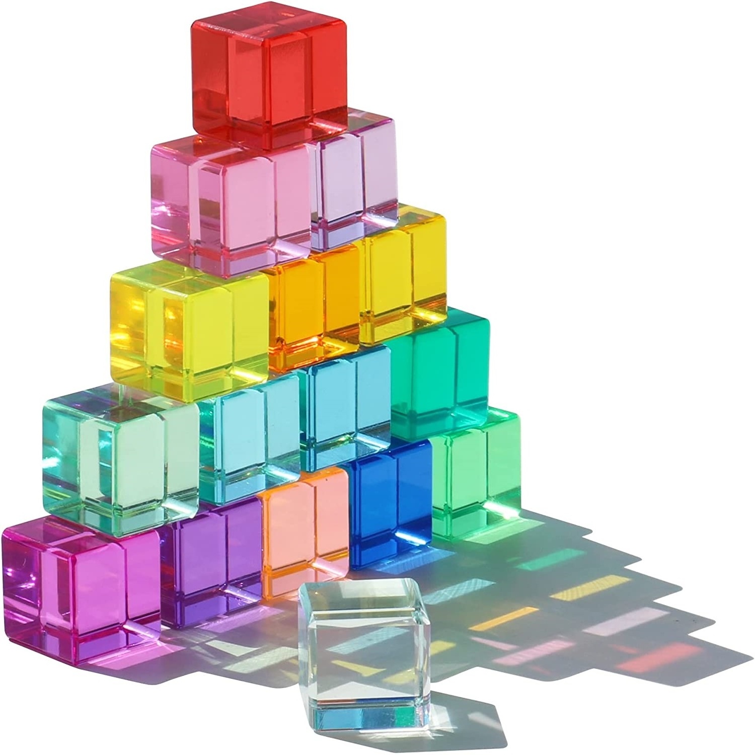 Rainbow Acrylic Cubes Children Learning Color Light Shadow Toys Stacking Gem Blocks Sensory Building Blocks for Kids