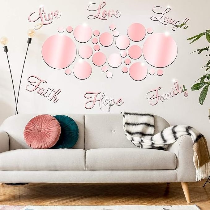 3D Acrylic Mirror Wall Decor Stickers 26-Piece Set Rose Gold Art Deco Faith Live Laugh Love Hope Family Motivational Phrases