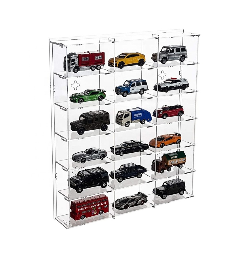 2 Pack Clear Acrylic Display Case 18 Compartments 6 Tiers Matchbox for Mini Toys, Hot Wheels and LOL Dolls