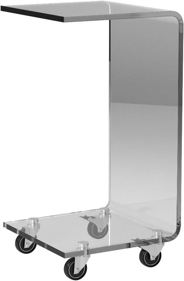 Acrylic Mobile C-Shaped End Table Clear Rolling Snack Table on Wheels Sofa Side Display Rack