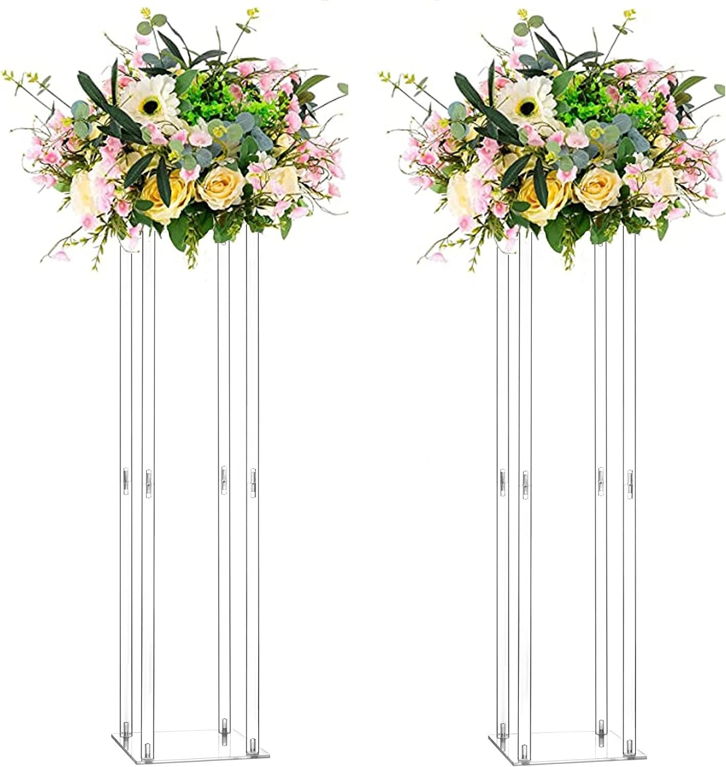 2pcs Acrylic Wedding Centerpieces for Table Column Flower Stand 31.5'' Tall Rectangular Flower Display Rack for Party Reception