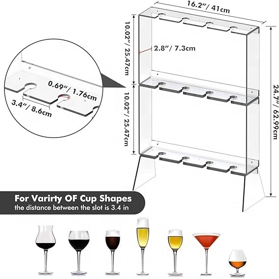 12 Glassware Wall-Mount Stemware Hanging Drink Tower Shelf  for Party Solid Acrylic Wine Glass Rack Floor Standing 12 Glassware