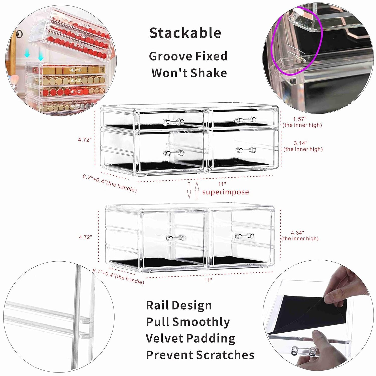 Acrylic  Containers With 6 Drawers Bathroom Organizers And Storage For Jewelry Hair Accessories Nail Polish Lipstick Make up