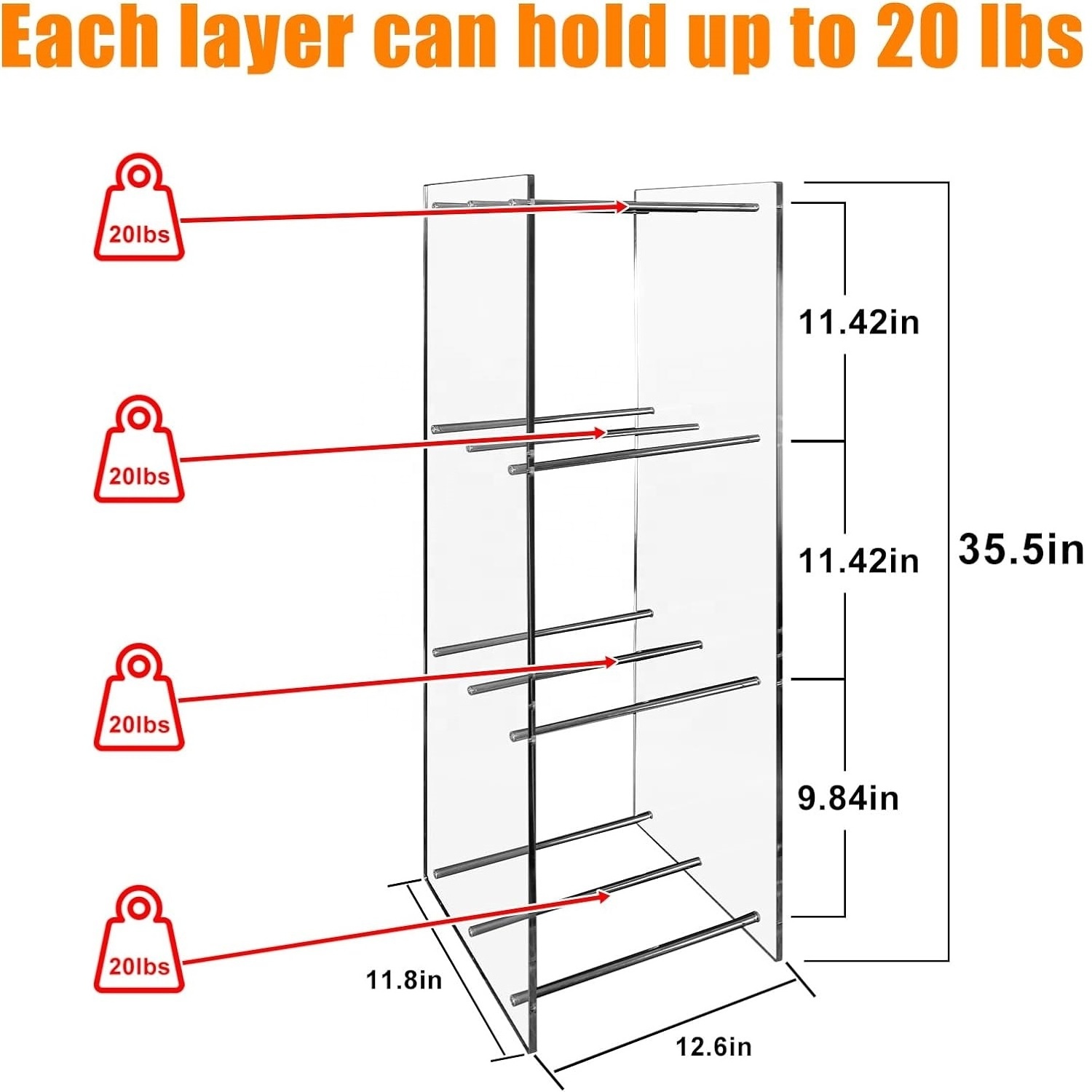 4 Tier Clear Acrylic Bookcase Floor Standing Bookshelf Cube Storage Organizer Narrow Racks for Living Room Bedroom Home Office