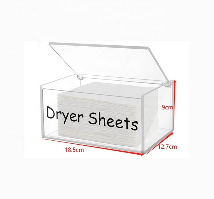 Acrylic Dryer Sheet Dispenser with Hinged Lid Clear Dryer Sheet Holder for Fabric Softener Sheets Transparent Container Storage