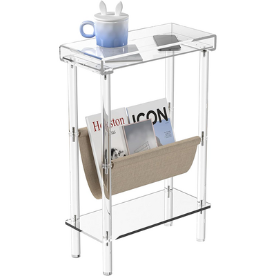 Acrylic 15.7\" x 7\" x 23.9\" Clear Slim Side Table Narrow End Table Magazine Holder Small Spaces Skinny Display Racks Displays