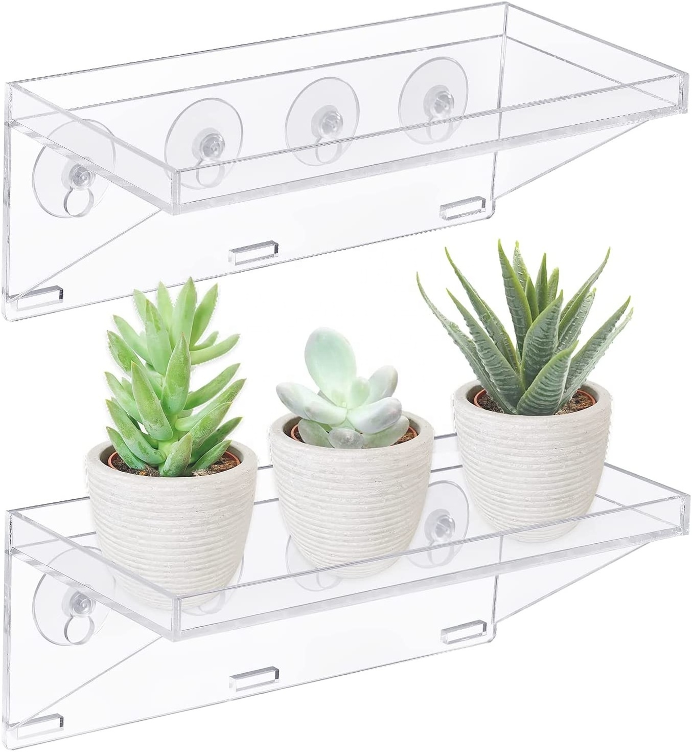 2 Pack Clear Acrylic Window Plant Box with Strong Suction Cup Window Planter Shelf Removable Flower Pot Holder for Indoor Garden