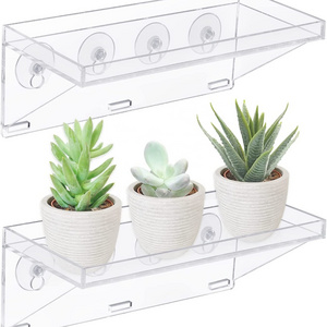 2 Pack Clear Acrylic Window Plant Box with Strong Suction Cup Window Planter Shelf Removable Flower Pot Holder for Indoor Garden