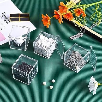 Clear Acrylic Box Plastic Square Cube, Small Plastic square cube containers with Lid Storage Box