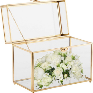 Handmade 10" Large Gold Terrarium Clear Glass Wedding Card Box Slot-Less Display Rack