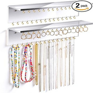 2 Pieces Acrylic Jewelry Organizer Wall Mounted with 60 Hooks, Display for Hanging Rings, Earrings, Necklace Holder