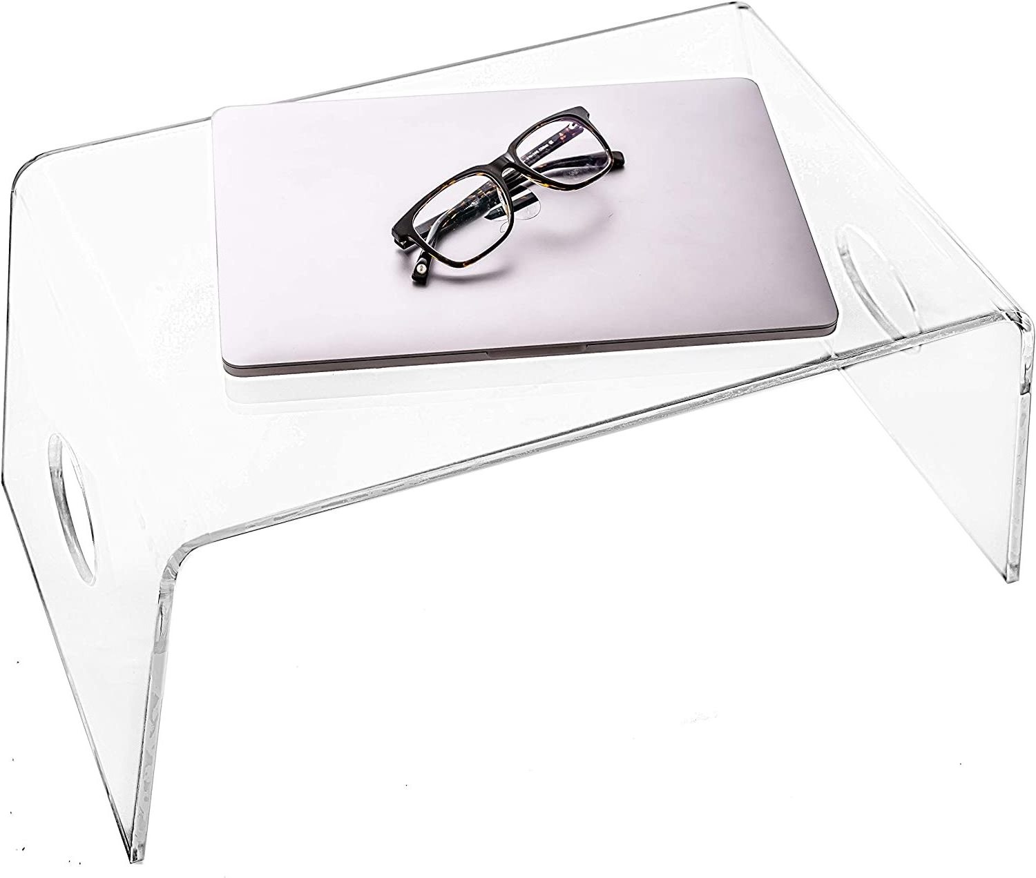 Acrylic Bed Tray with handles - Clear Laptop Stand for Home Office, Lightweight Portable Lap Desk