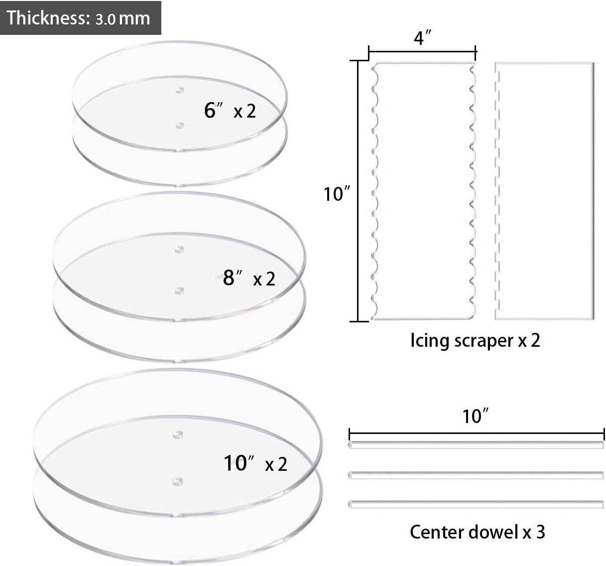 Acrylic Round Cake Pan Set Comb Scraper Positioning Rod Icing Scraper Scraper Smoother for 3 Layer Cakes