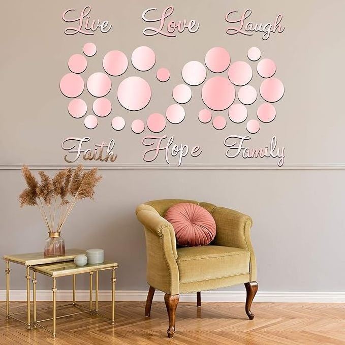 3D Acrylic Mirror Wall Decor Stickers 26-Piece Set Rose Gold Art Deco Faith Live Laugh Love Hope Family Motivational Phrases