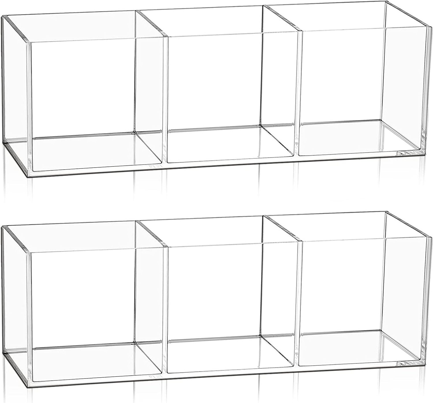 Compartment Organizer Clear Acrylic Cube Organizer 3/4 Section Small  Box Pencil Holder  Cup Drawer Organizer(2 Pieces)