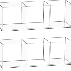 Compartment Organizer Clear Acrylic Cube Organizer 3/4 Section Small  Box Pencil Holder  Cup Drawer Organizer(2 Pieces)