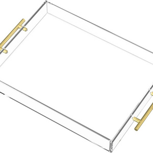 acrylic tray with insert  Clear Trays with Gold Handles, Decorative able Tray for Coffee Appetizer Breakfast