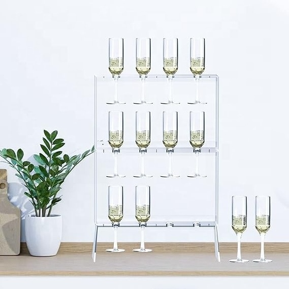 12 Glassware Wall-Mount Stemware Hanging Drink Tower Shelf  for Party Solid Acrylic Wine Glass Rack Floor Standing 12 Glassware