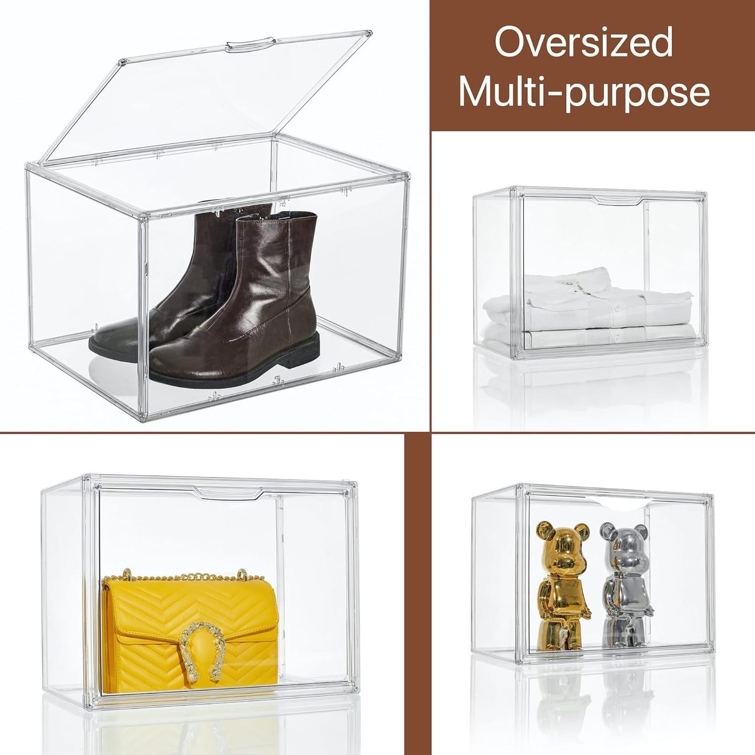 Shoe Storage Boxes, Boot & Shoe Box Organizers with an Adjustable Divider, Shoe Boxes Clear Plastic Stackable with Lids