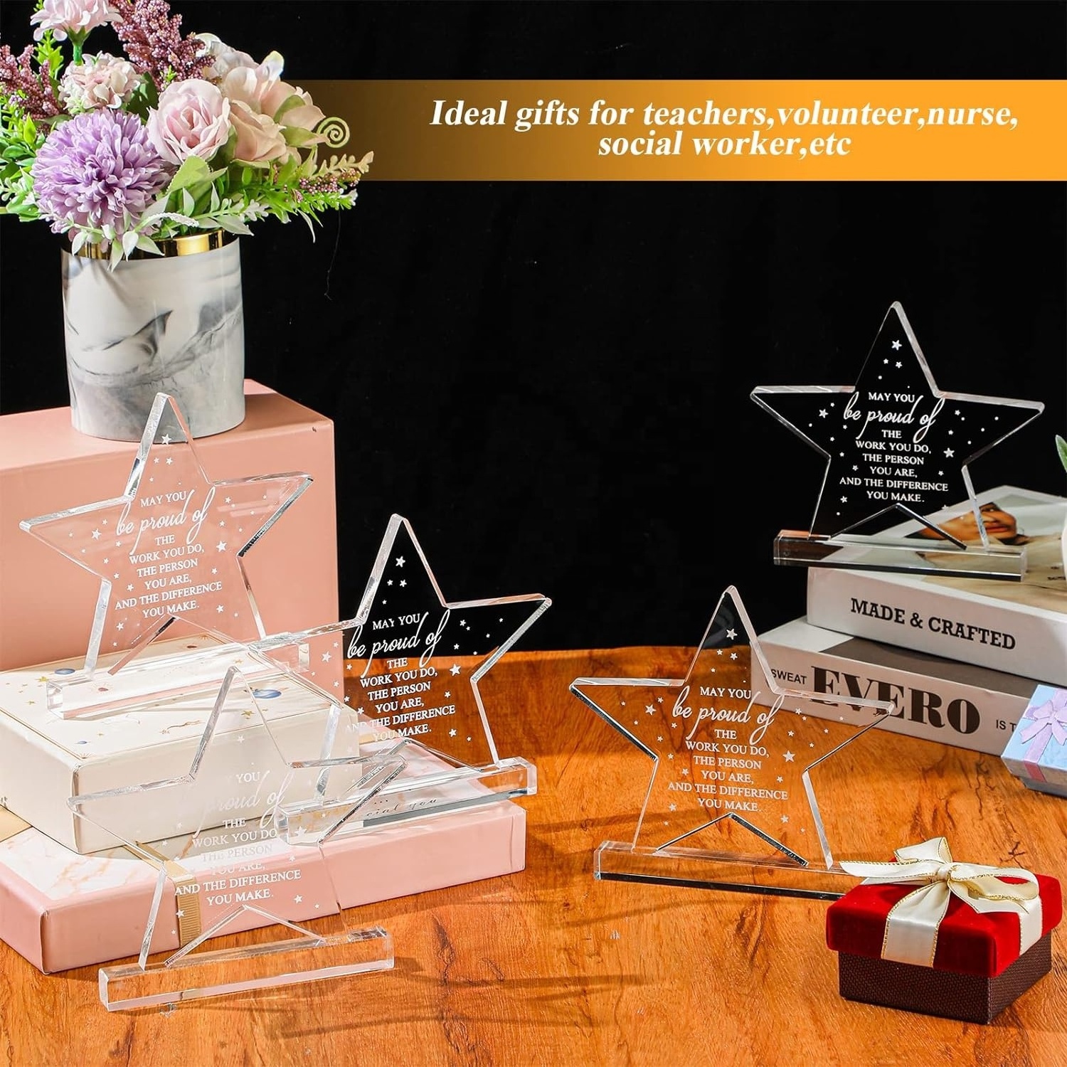 Acrylic Thank You Trophy Employee Appreciation Awards Coworkers Trophy Plaque Prizes Adults Double-Duty Display Rack Paperweight