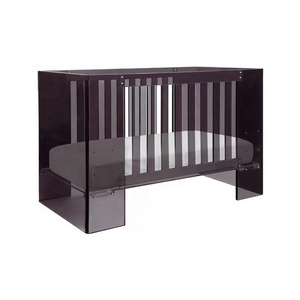 Transparent Acrylic Furniture Crib Newborn BB Bed Living Room With 3 Heights Adjustable Guardrail Anti-fall Fence Crib