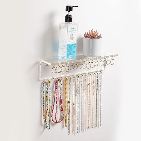 2 Pieces Acrylic Jewelry Organizer Wall Mounted with 60 Hooks, Display for Hanging Rings, Earrings, Necklace Holder