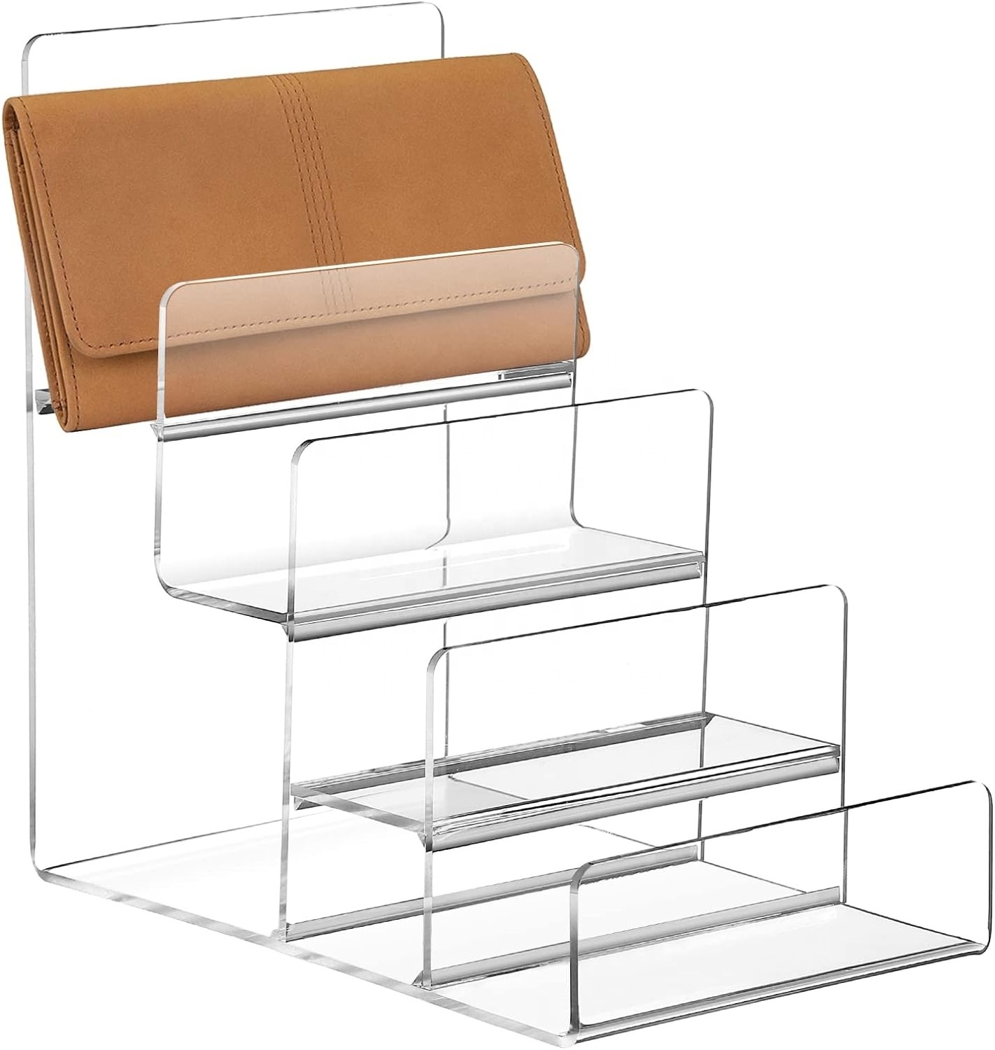 4- Tier Clear Acrylic Handbag Purse Display Shelf Wallet Stand Holder Jewelry Display Riser for Store Display Or Collection