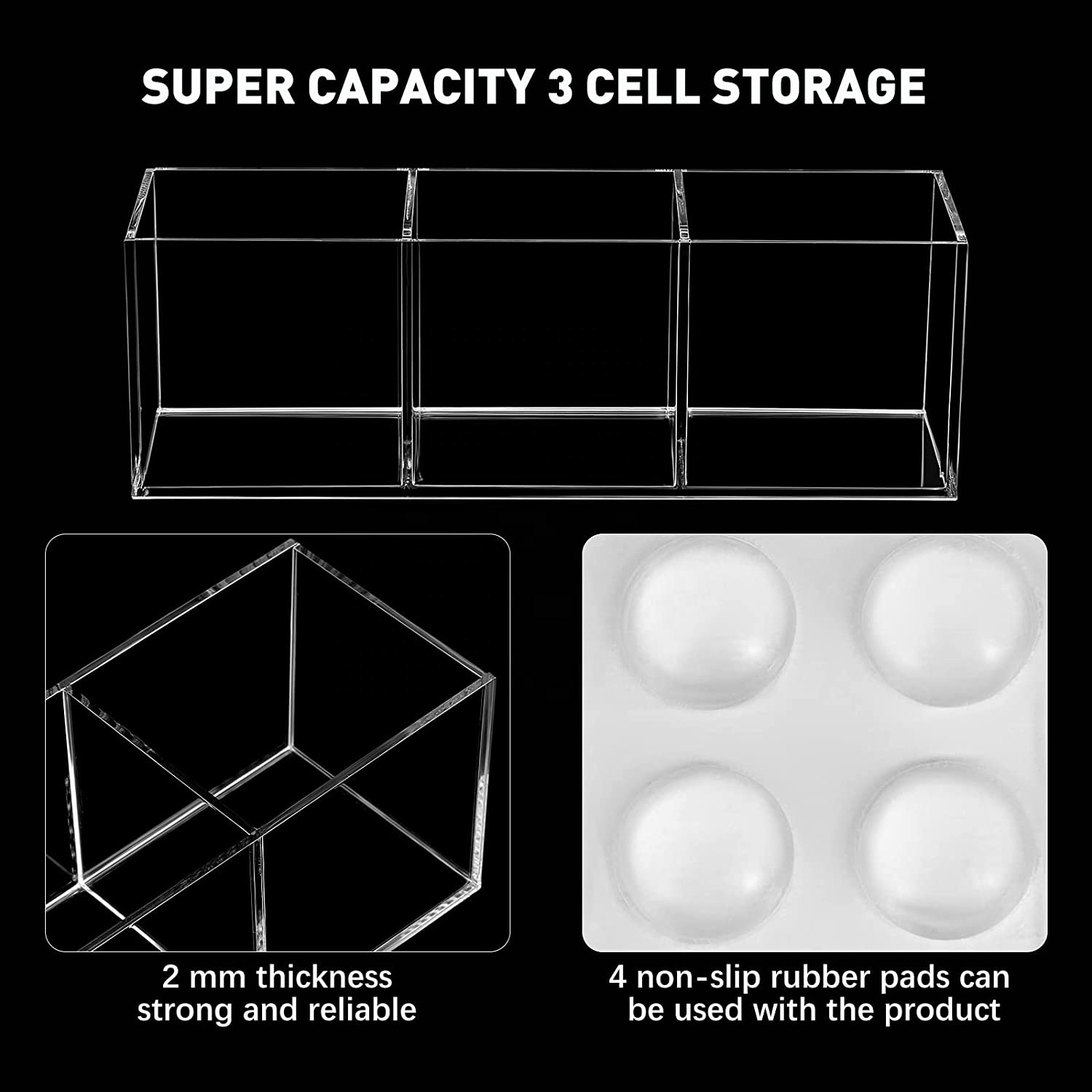 Compartment Organizer Clear Acrylic Cube Organizer 3/4 Section Small  Box Pencil Holder  Cup Drawer Organizer(2 Pieces)