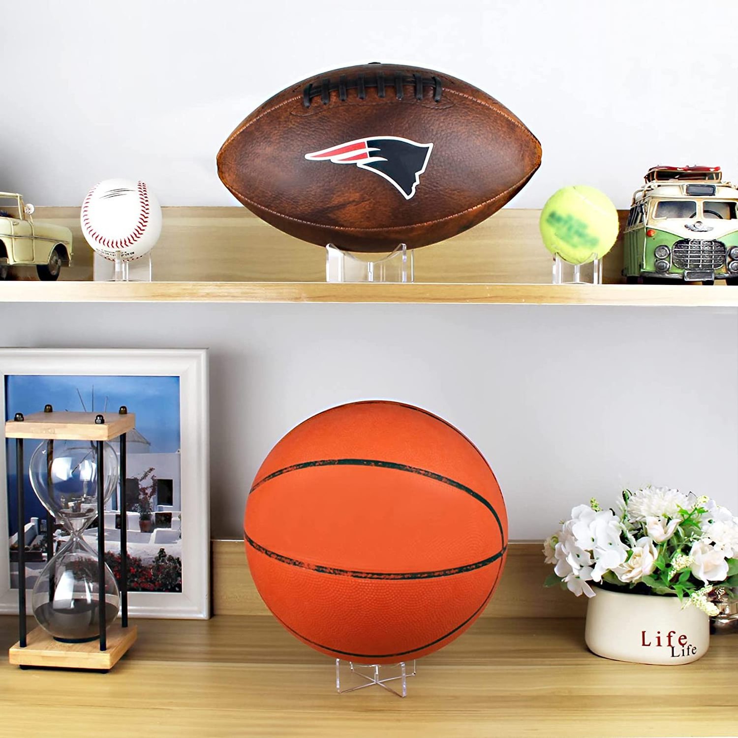 2 Pack Clear Acrylic Ball Display Holder Sports Ball Storage Rack Memorabilia Display Case for Basketball Football Collection