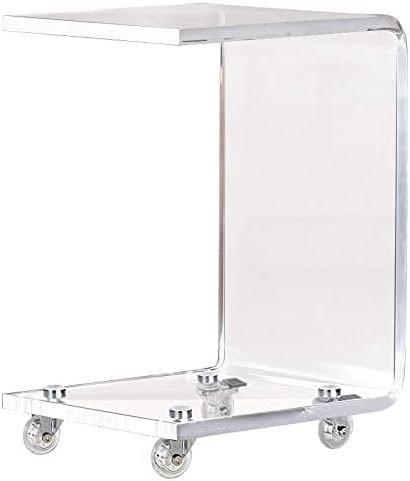 Acrylic Mobile C-Shaped End Table Clear Rolling Snack Table on Wheels Sofa Side Display Rack