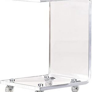 Acrylic Mobile C-Shaped End Table Clear Rolling Snack Table on Wheels Sofa Side Display Rack