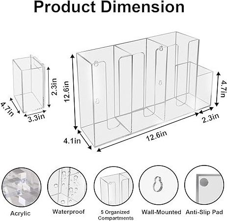 Coffee Cup Dispenser For Counter,Disposable Cup Lids and Straw Holder with 5 Compartments, Wall Mount Cup Holder For Plastic