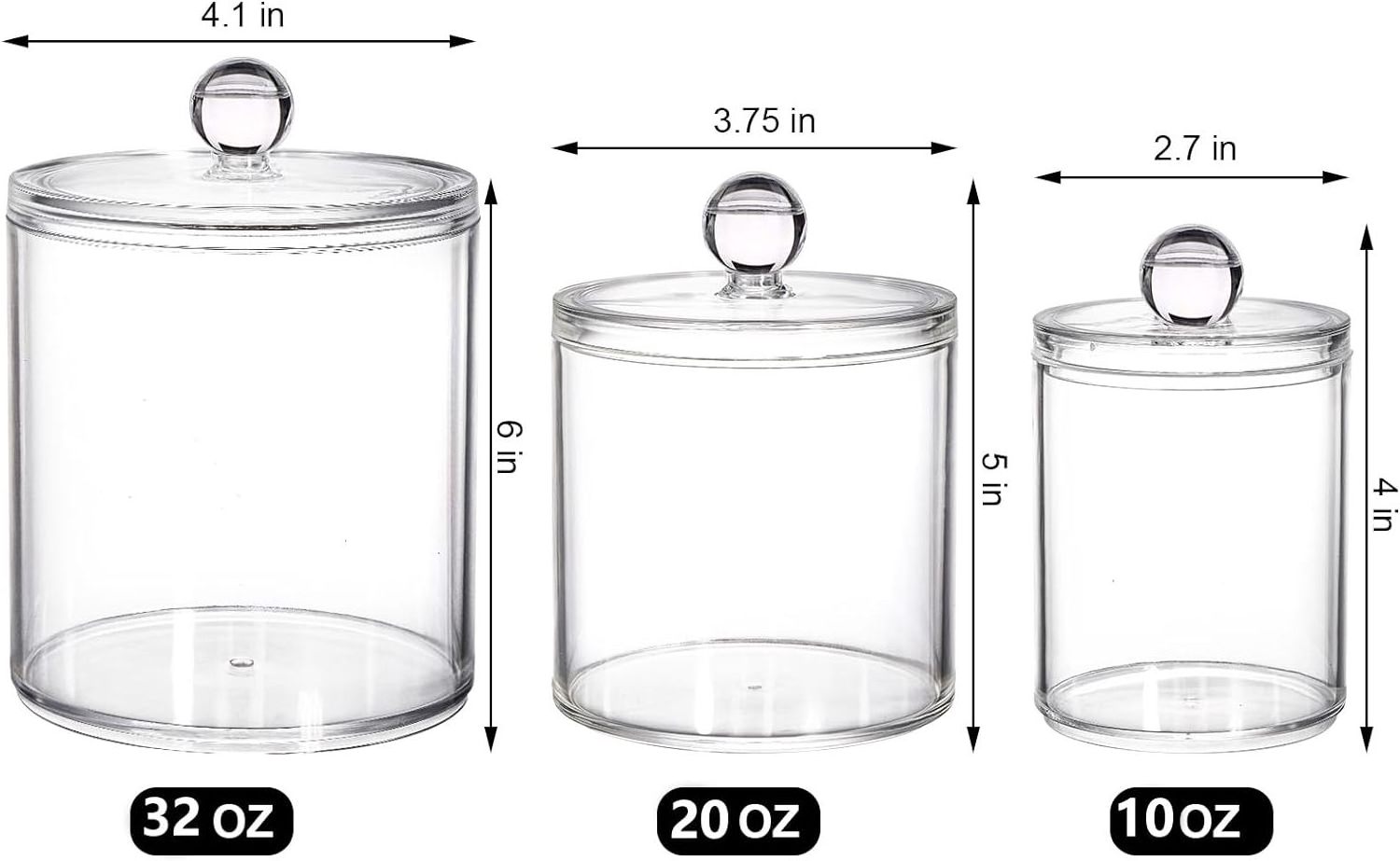 acrylic jar container Acrylic Apothecary Jars with Lids Clear Cotton Ball Holder, Cotton Pad Holder