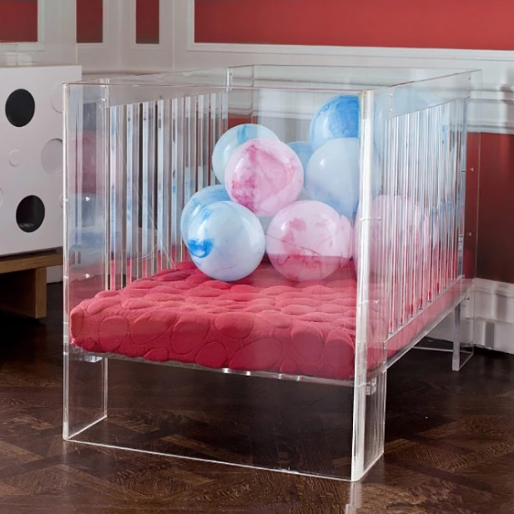 Transparent Acrylic Crib Breathable Baby Crib Used in Bedside Living Room Fits Full-Size Four-Sided Slatted