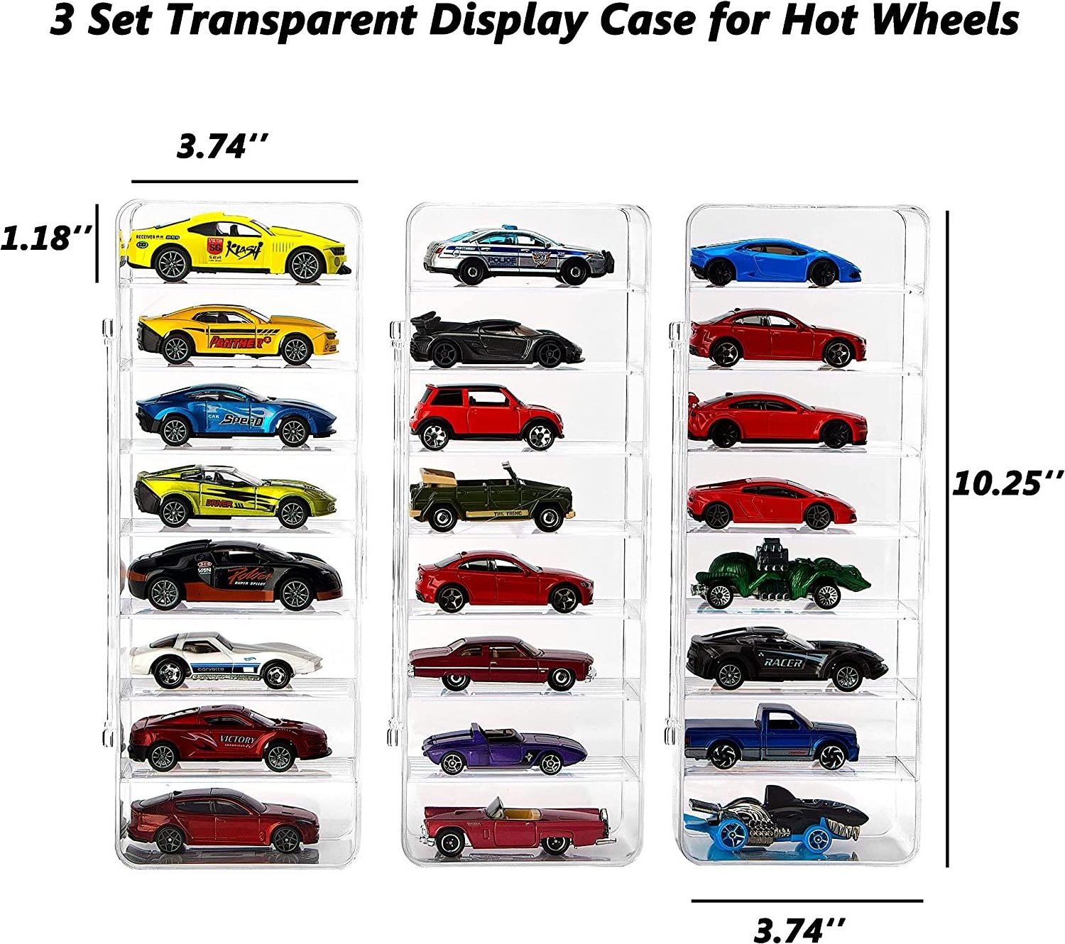 24 Toy Cars Display Case Compatible with Hot Wheels Matchbox Cars Clear Acrylic Display Case for Hot Wheels