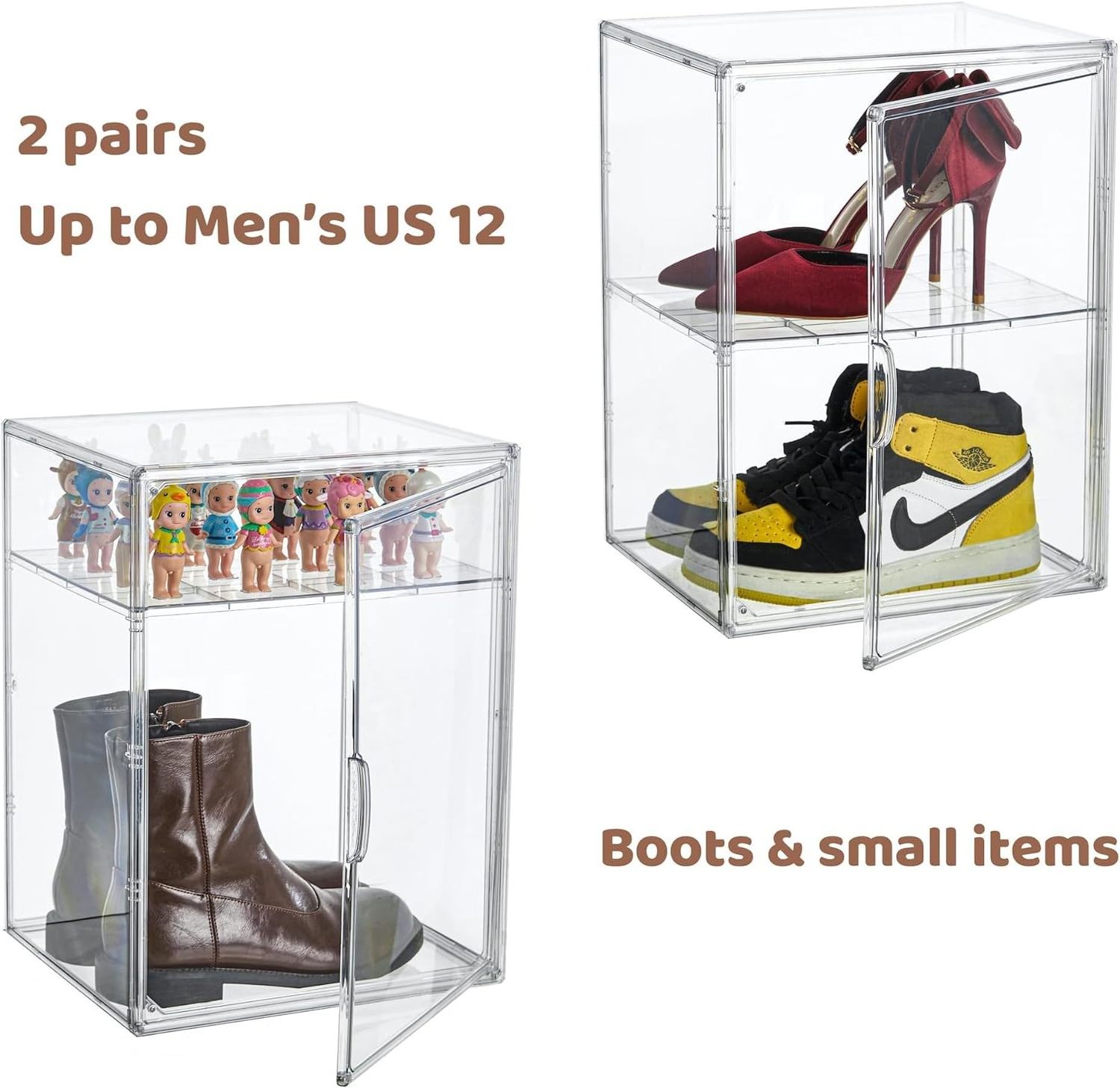 Shoe Storage Boxes, Boot & Shoe Box Organizers with an Adjustable Divider, Shoe Boxes Clear Plastic Stackable with Lids