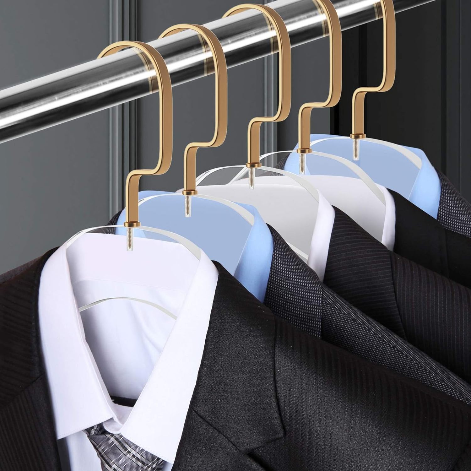 Sleek Modern 10-Pack Acrylic Hanger with Gold Hook High-End Space Saving Organizer for Clothes Shirts Jackets Sweaters Tops etc.