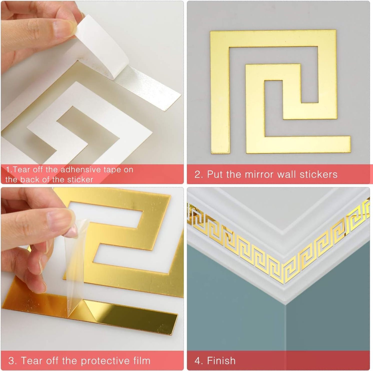 Acrylic Mirror Wall Stickers Mirror Decals Peel and Stick Mirror Tiles Border DIY Adhesive Wall Decor Stickers