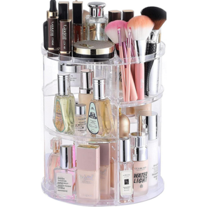 4-Tier Adjustable Acrylic Makeup Organizer 360 Degree Rotating Cosmetic Storage Cases and Display Holders for Bathroom Clear